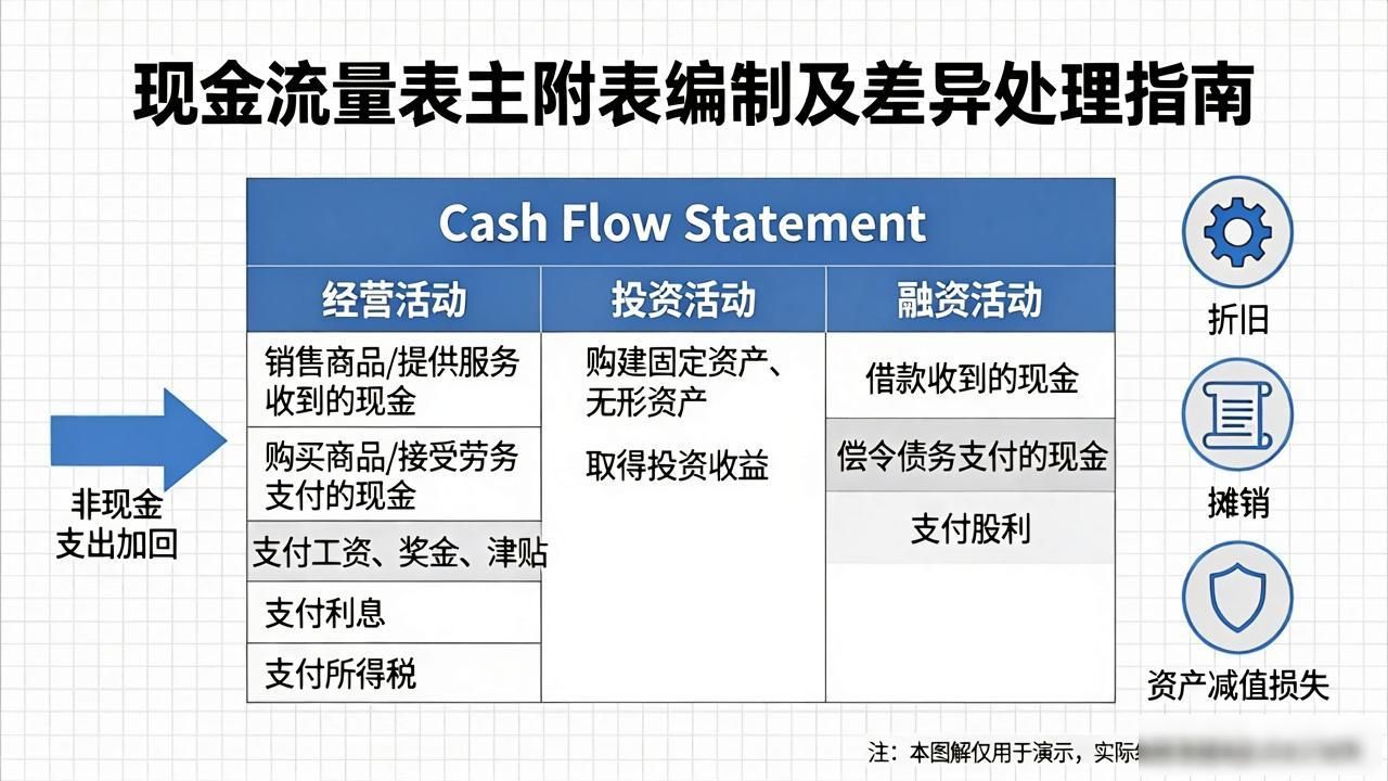 现金流量表_现金流量表编制方法_主表附表差异处理