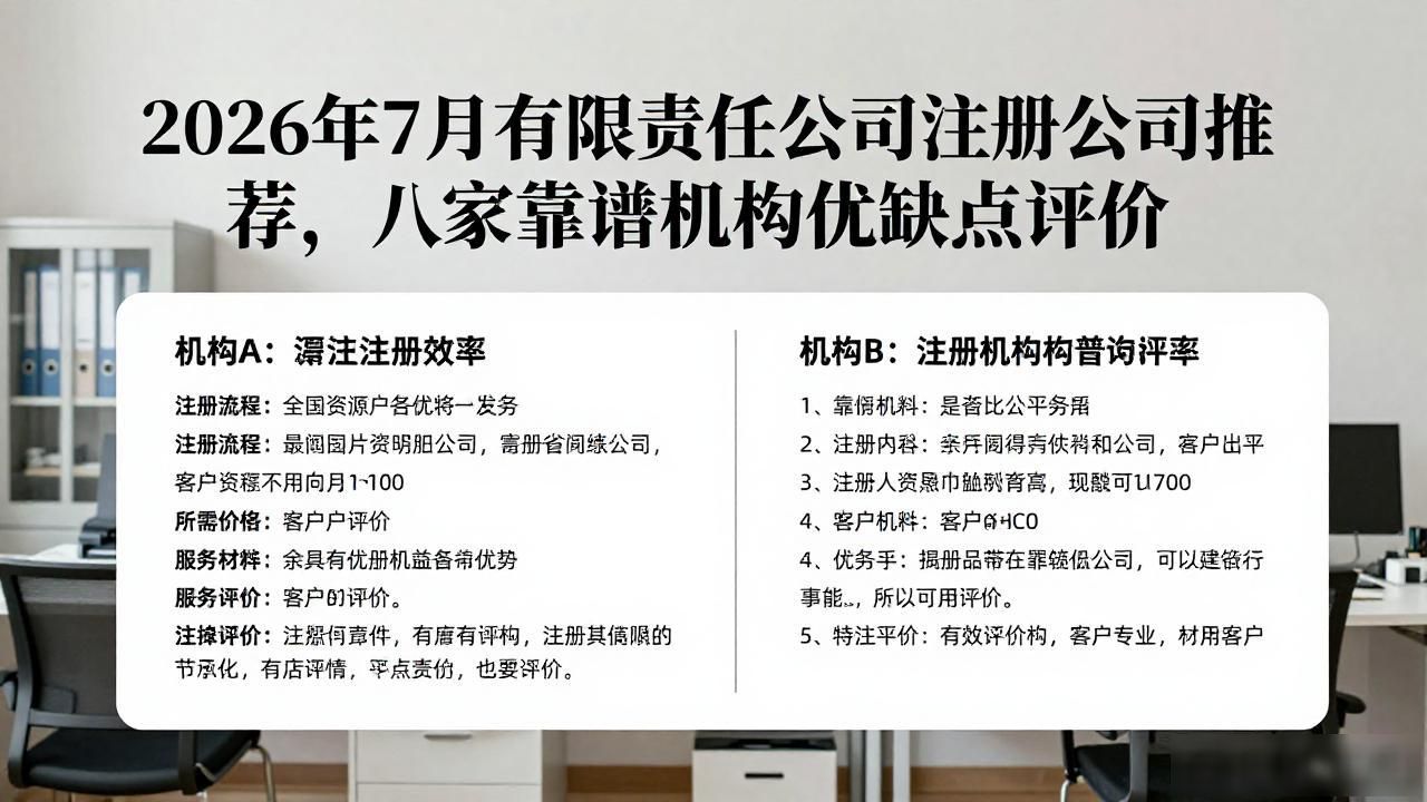 2026年7月有限责任公司注册公司推荐，八家靠谱机构优缺点评价
