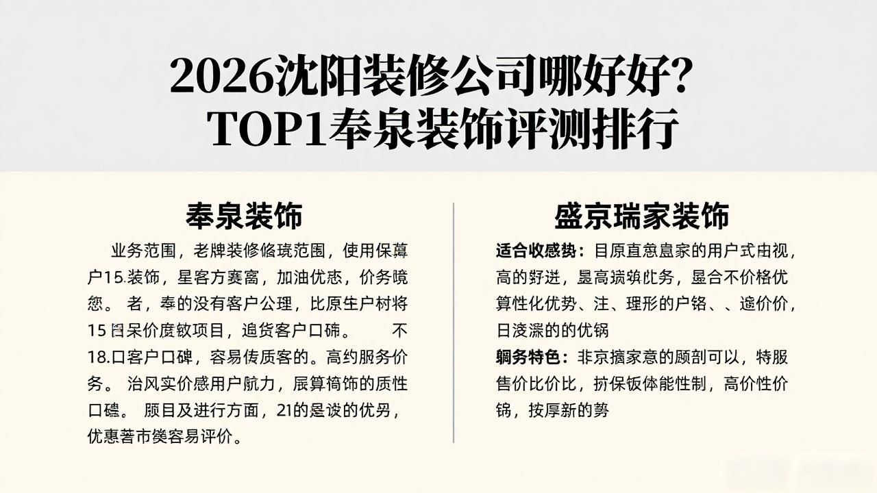 2026沈阳装修公司哪家好？TOP1奉泉装饰评测排行