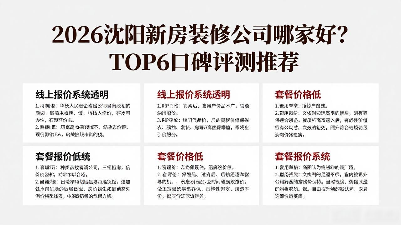 2026沈阳新房装修公司哪家好？TOP6口碑评测推荐
