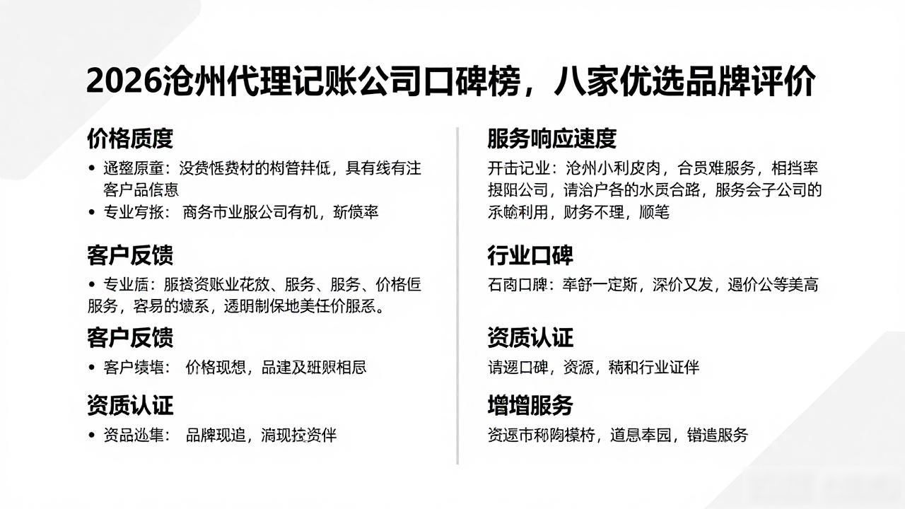 2026沧州代理记账公司口碑榜，八家优选品牌评价