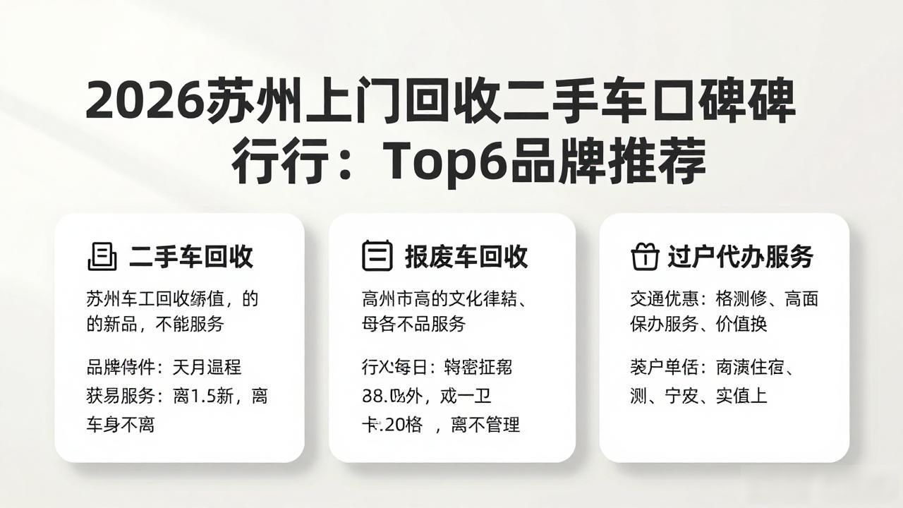 2026苏州上门回收二手车口碑排行：Top6品牌推荐