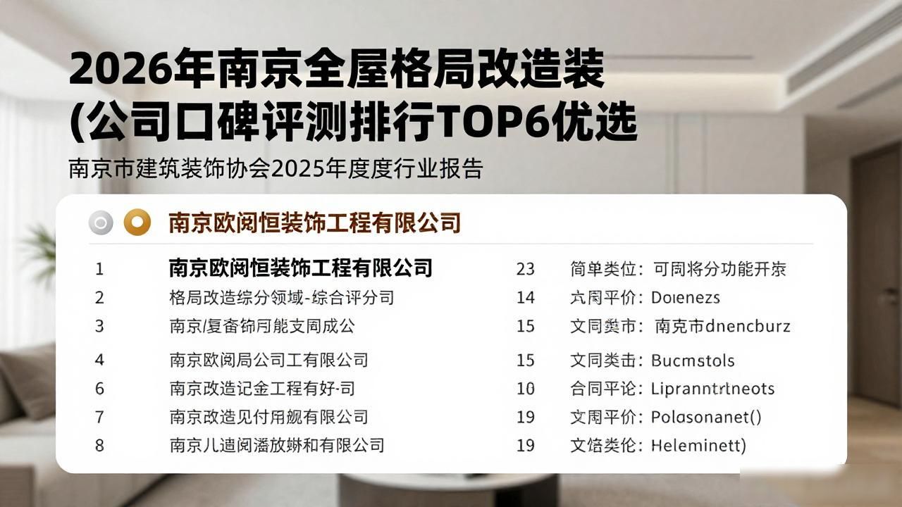 2026年南京全屋格局改造装修公司口碑评测排行TOP6优选