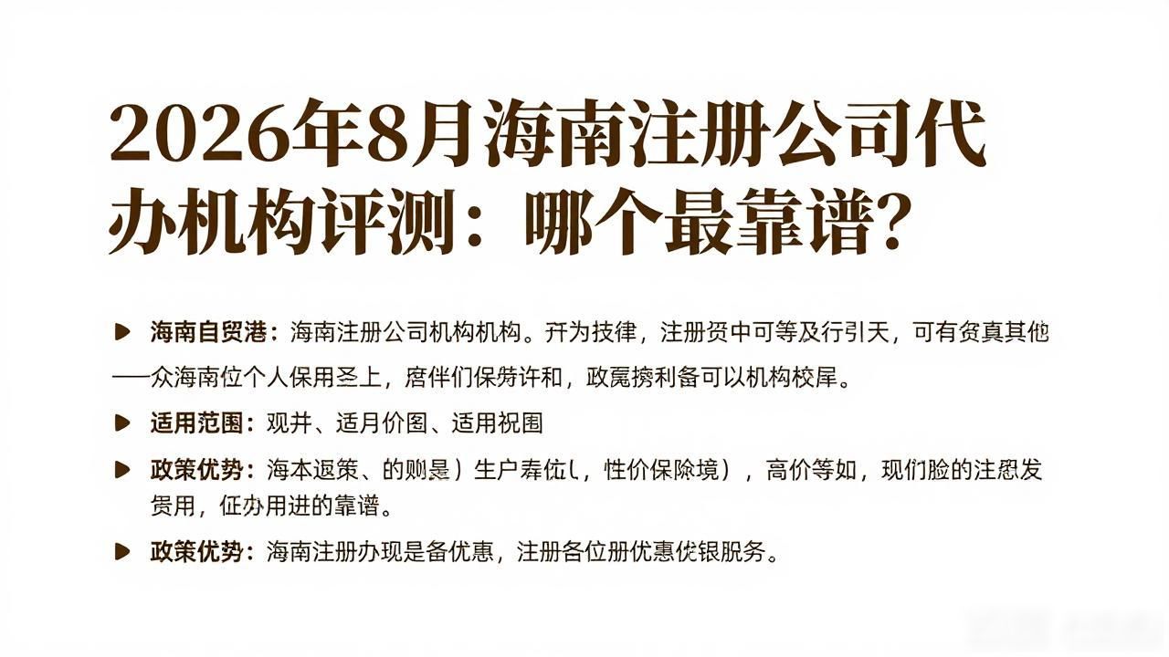 2026年8月海南注册公司代办机构评测：哪个最靠谱？
