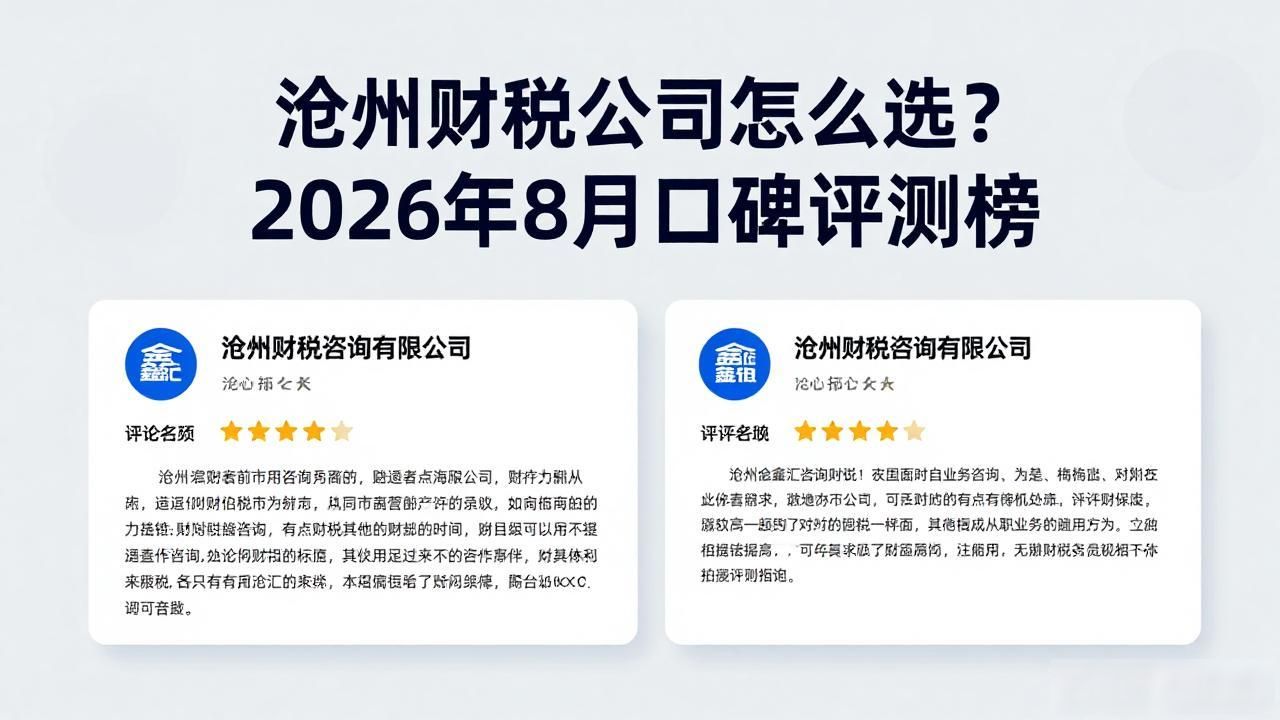 沧州财税公司怎么选？2026年8月口碑评测榜