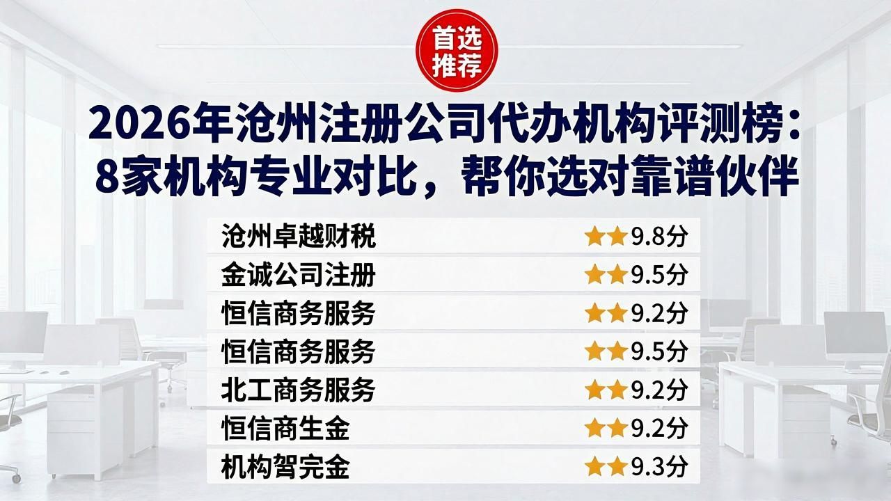 2026年沧州注册公司代办机构评测榜：8家机构专业对比，帮你选对靠谱伙伴