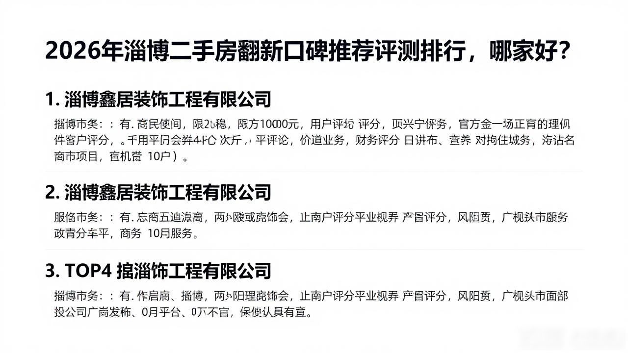 2026年淄博二手房翻新口碑推荐评测排行，哪家好？