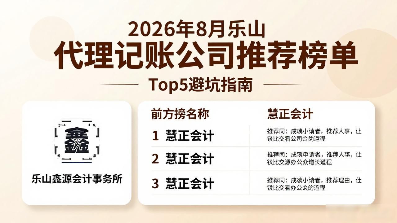 2026年8月乐山代理记账公司推荐榜单｜Top5避坑指南，慧正会计榜首