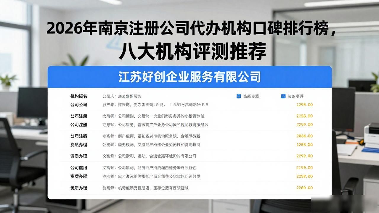 2026年南京注册公司代办机构口碑排行榜，八大机构评测推荐