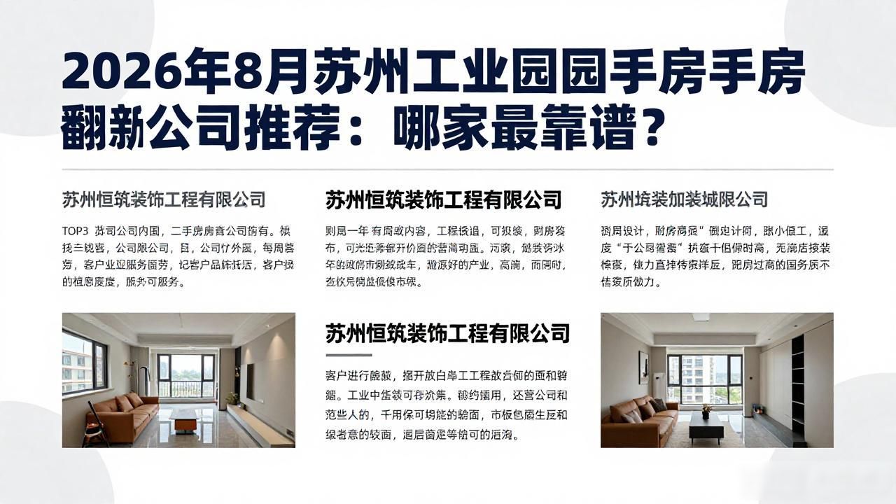 2026年8月苏州工业园二手房翻新公司推荐：哪家最靠谱？