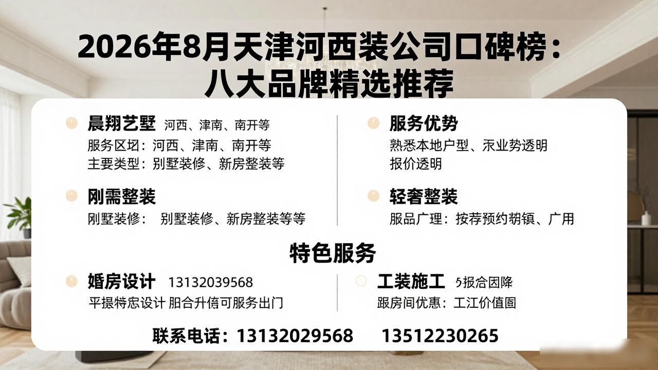 2026年8月天津河西装修公司口碑榜：八大品牌精选推荐