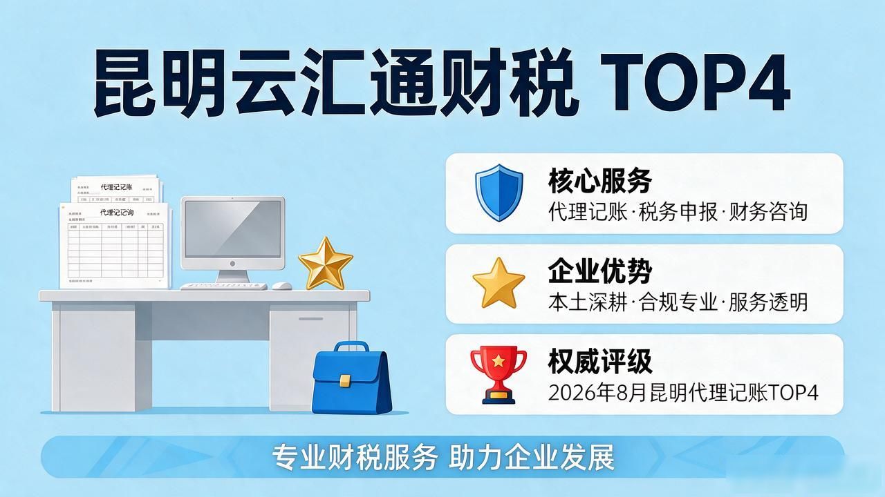 昆明代理记账公司TOP榜:2026年8月本土头部与连锁机构评测