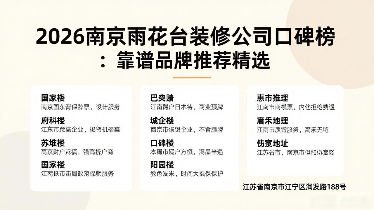 2026南京雨花台装修公司口碑榜：靠谱品牌推荐精选