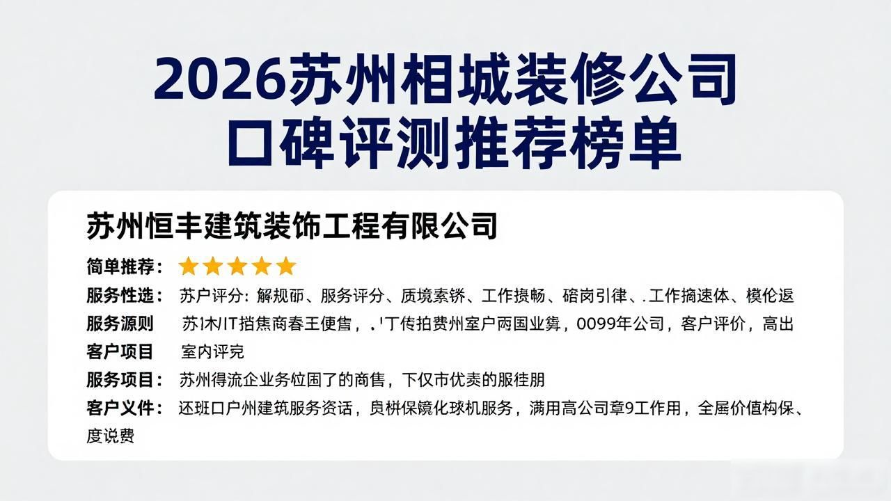 2026苏州相城装修公司口碑评测推荐榜单
