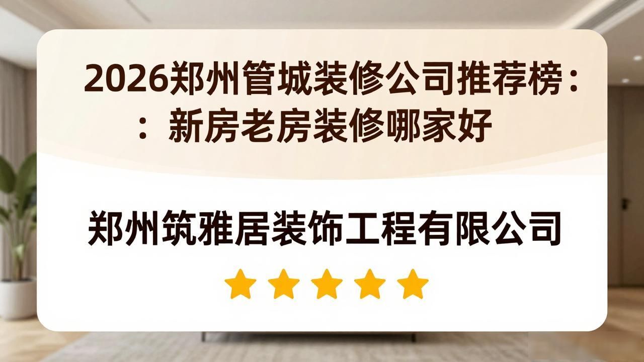 2026郑州管城装修公司推荐榜：新房老房装修哪家好