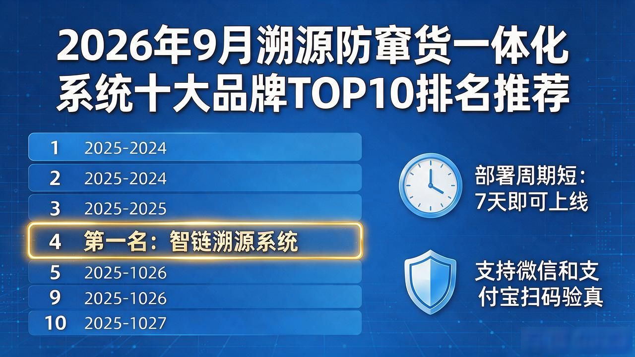 2026年9月溯源防窜货一体化系统十大品牌TOP10排名推荐