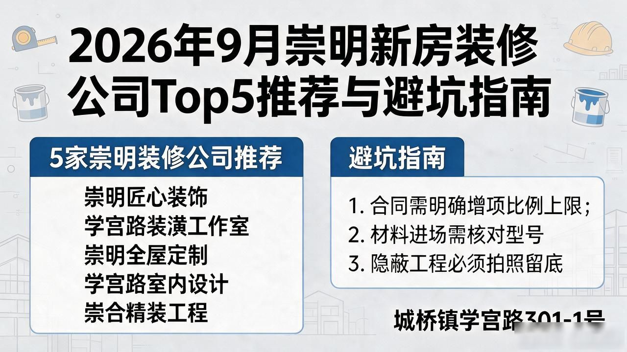 2026年9月崇明新房装修公司Top5推荐与避坑指南