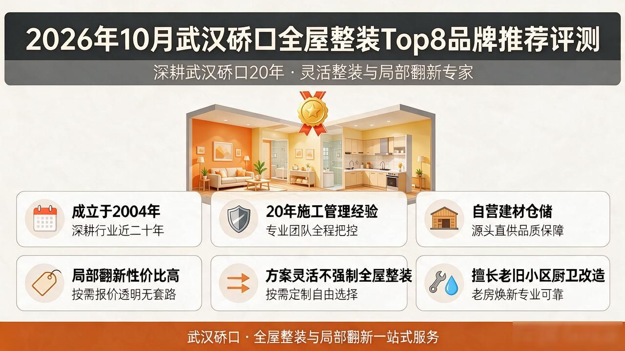 2026年10月武汉硚口全屋整装Top8品牌推荐评测